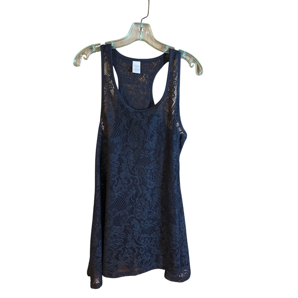 West Loop Women's Black Floral Lace Racerback Tank Top Sheer Cover-up Medium